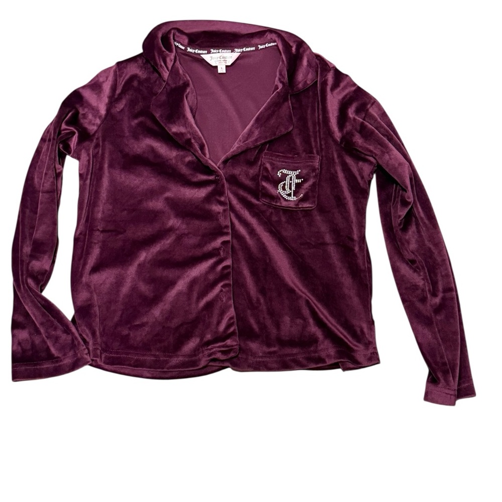 Juicy Couture Girls Plum Velour Pajama Set with Rhinestone Logo - Picture 7 of 8